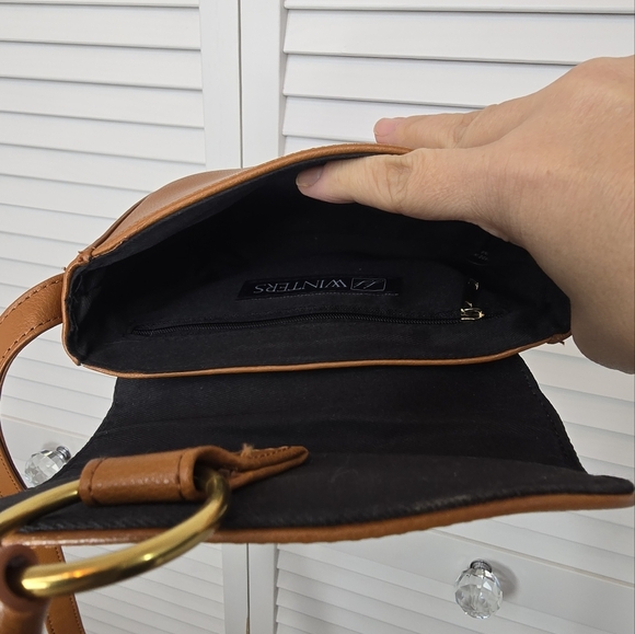 JJ WINTERS Ivy Crossbody Mini Saddle Bag  Cognac Genuine Leather Gold Ring Women - Picture 7 of 15